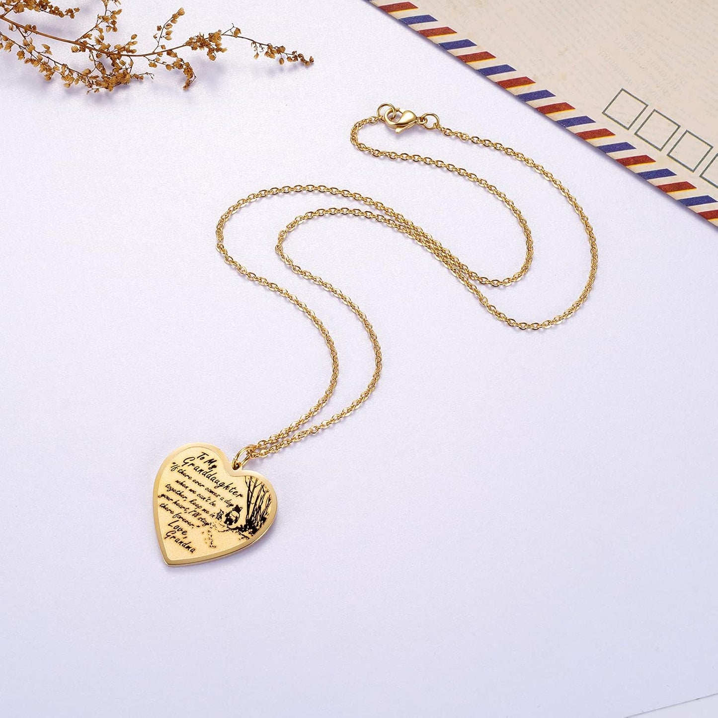 to My Granddaughter Necklace Keychain from Grandma Grandpa, Pooh Bear Piglet Jewelry Gifts for Granddaughter, Inspirational Heart Pendant Gift for Granddaughter from Grandparents